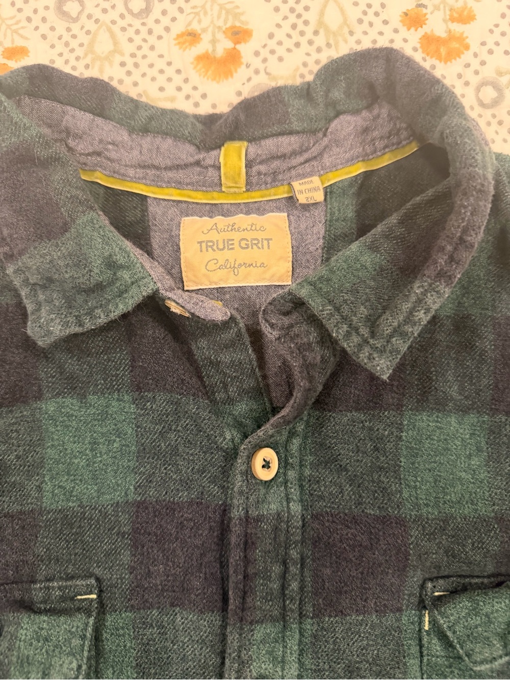 True Grit Forest Green & Black Plaid Flannel Shirt